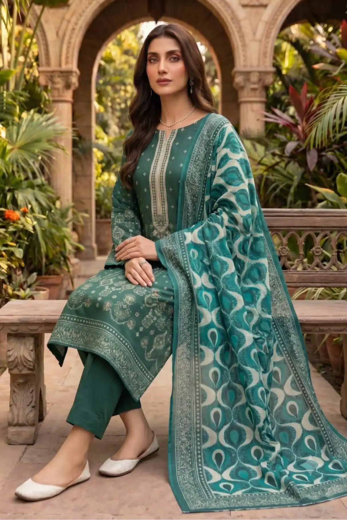 3 Pieces - Sohni Dharti Unstitched Green Colour Premium Print Lawn Suit