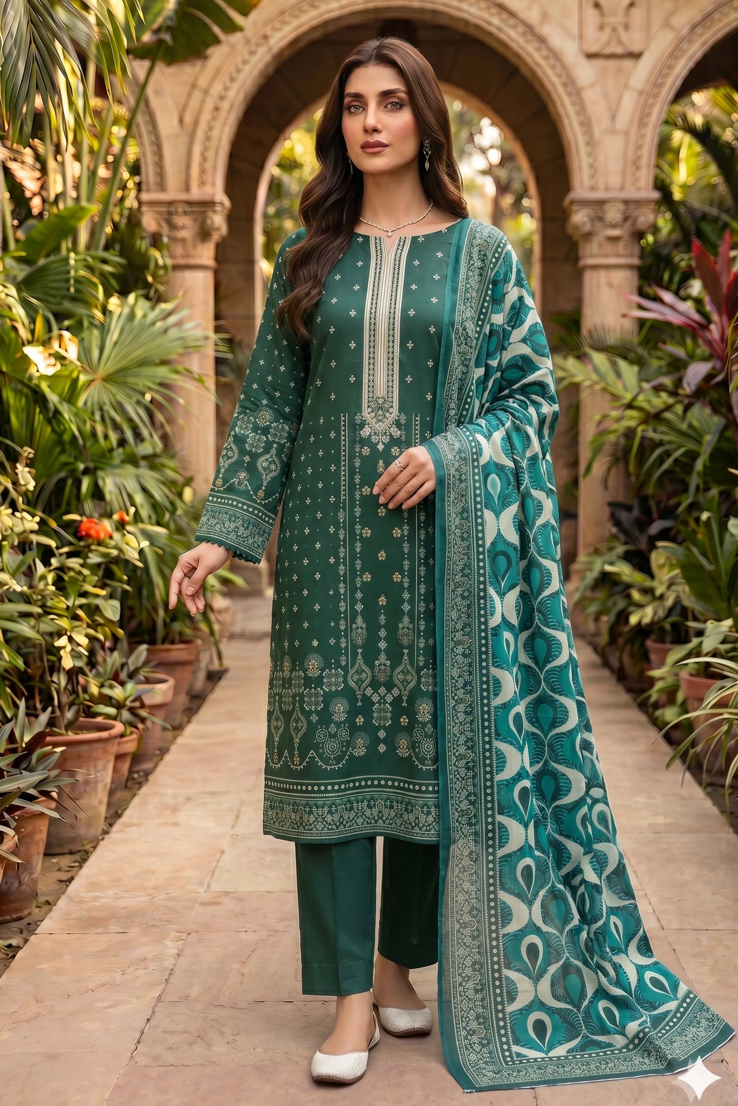 3 Pieces - Sohni Dharti Unstitched Green Colour Premium Print Lawn Suit