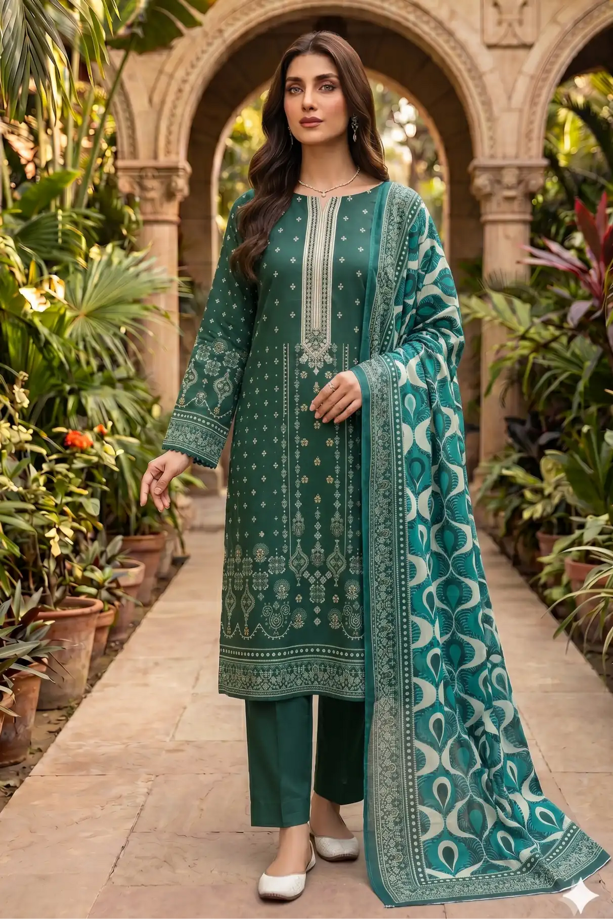 3 Pieces - Sohni Dharti Unstitched Green Colour Premium Print Lawn Suit