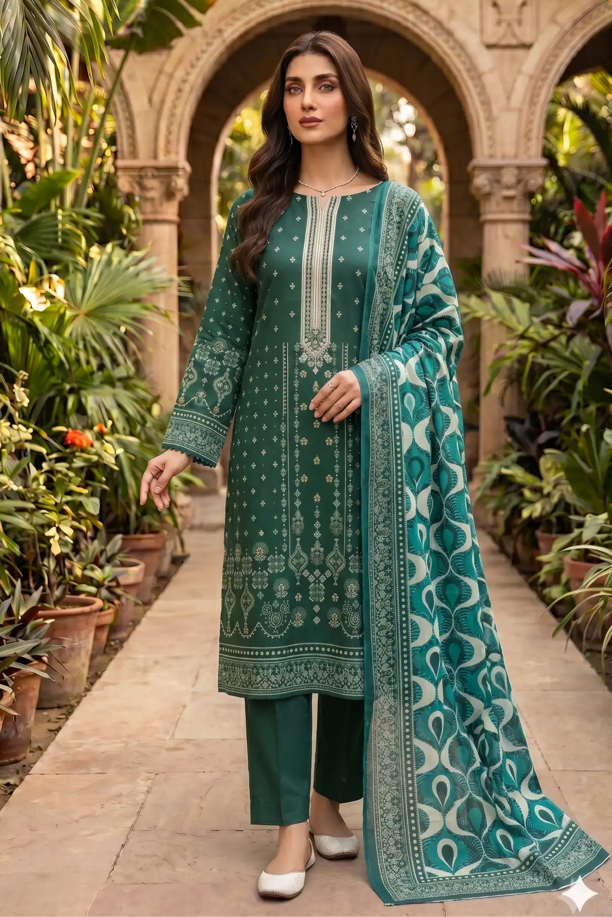 3 Pieces - Sohni Dharti Unstitched Green Colour Premium Print Lawn Suit