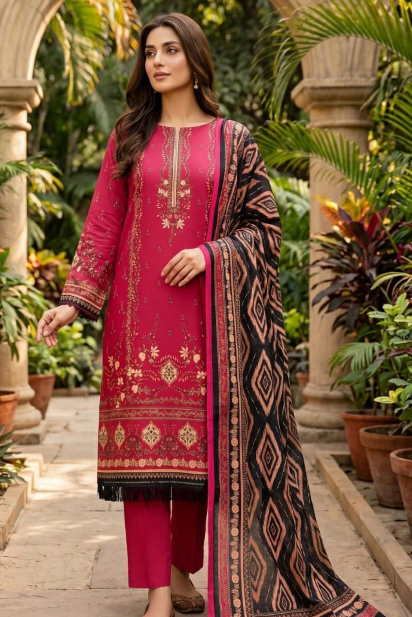 3 Pieces - Sohni Dharti Unstitched Red Colour Premium Print Lawn Suit