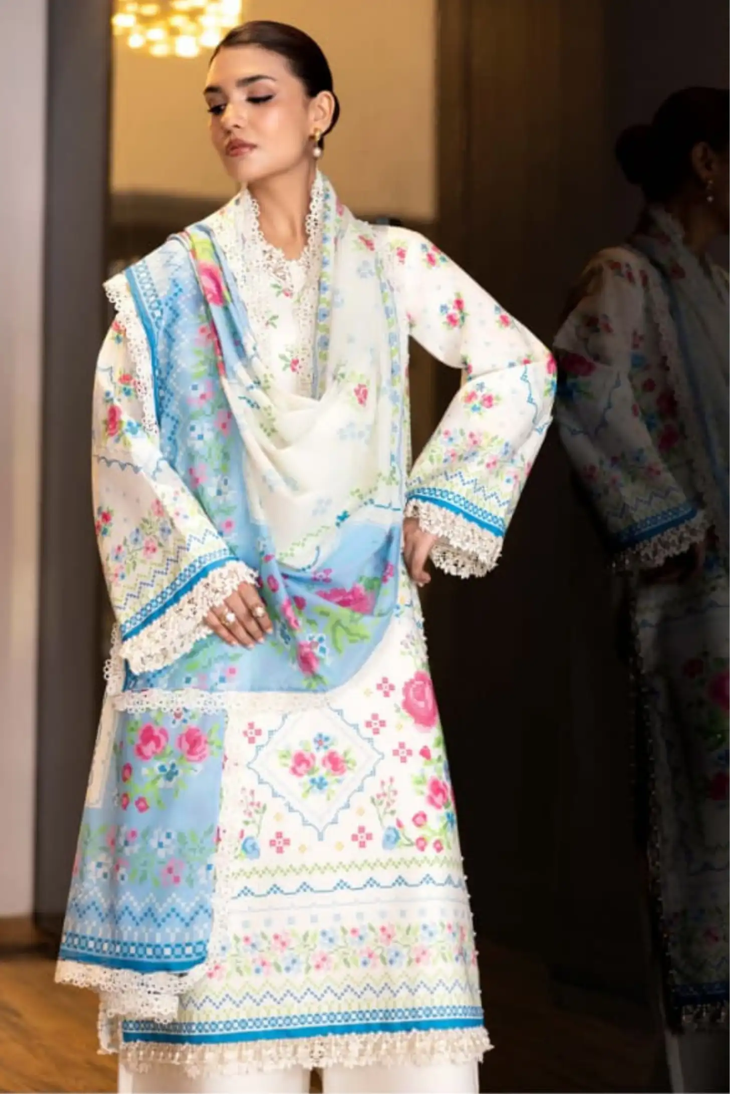 3 Pieces - NAQSH Unstitched Off-White Ladies Lawn Suit