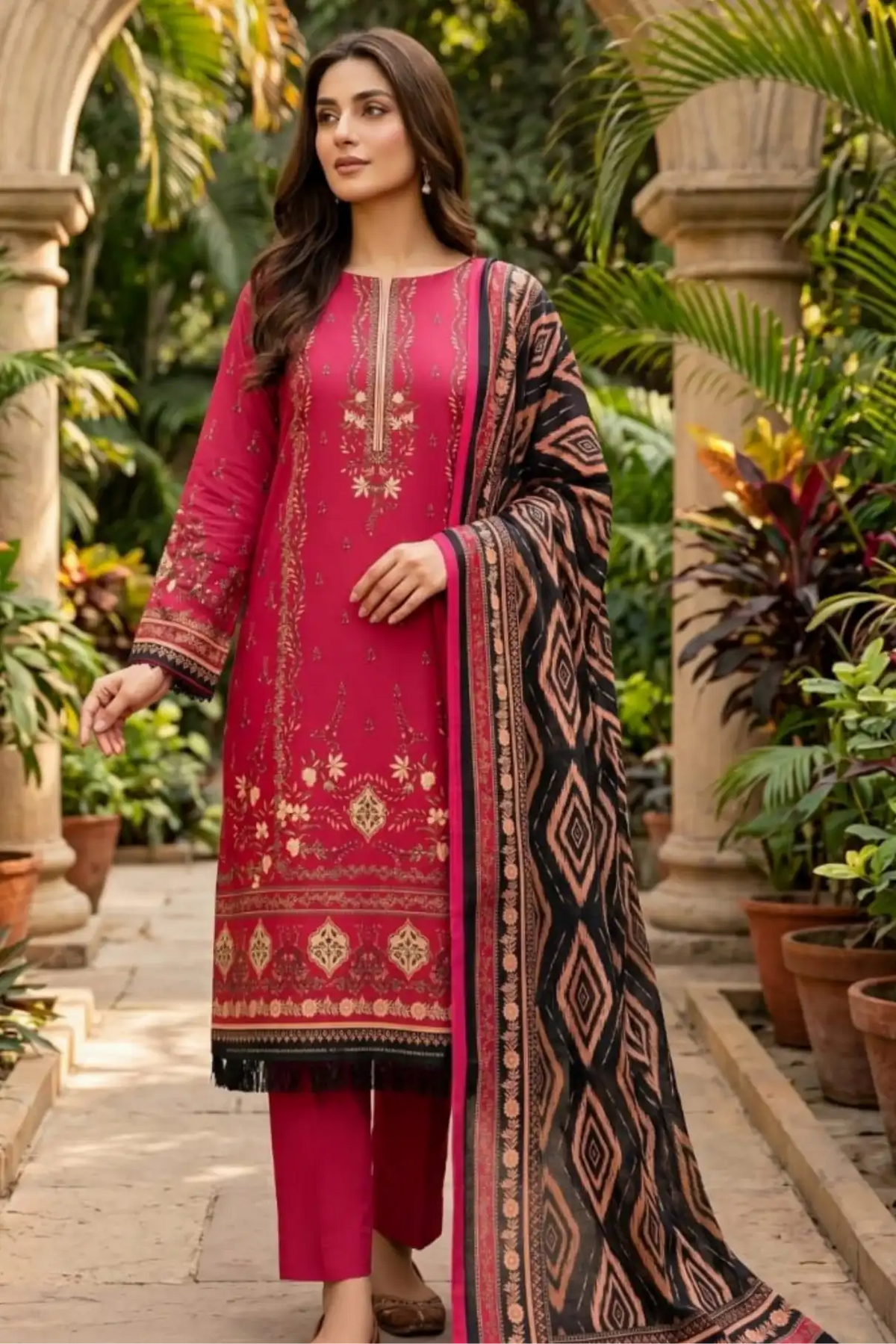 3 Pieces - Sohni Dharti Unstitched Red Colour Premium Print Lawn Suit