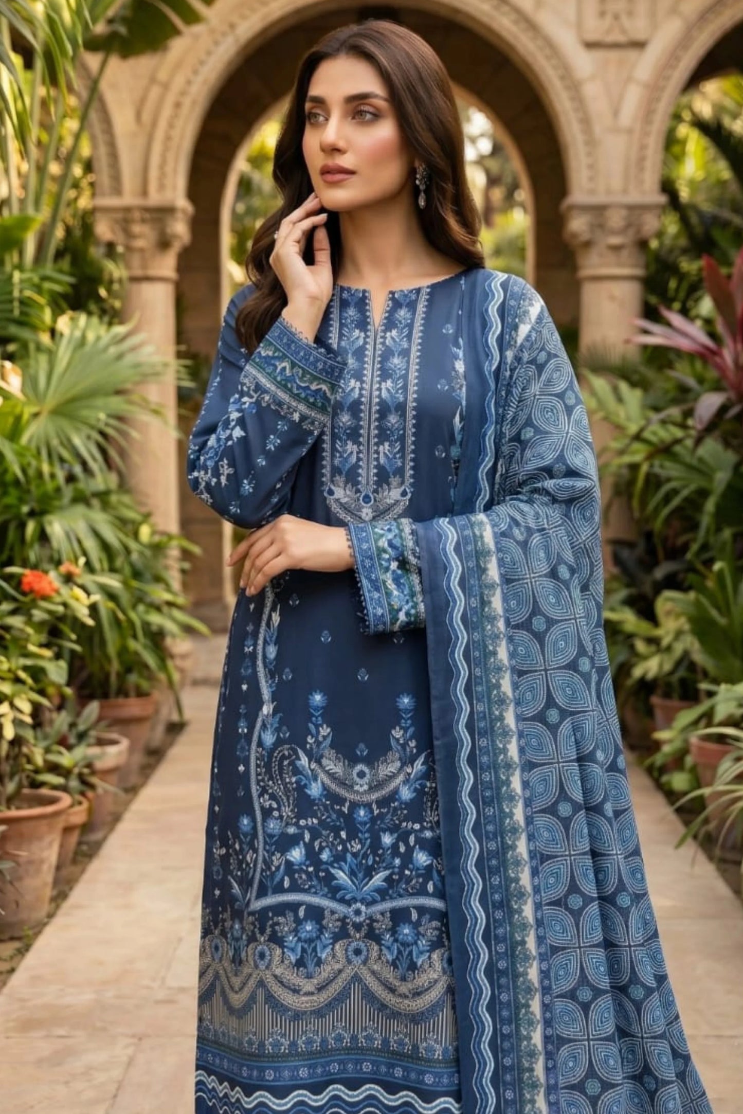 3 Pieces - Sohni Dharti Unstitched Blue Colour Premium Print Lawn Suit