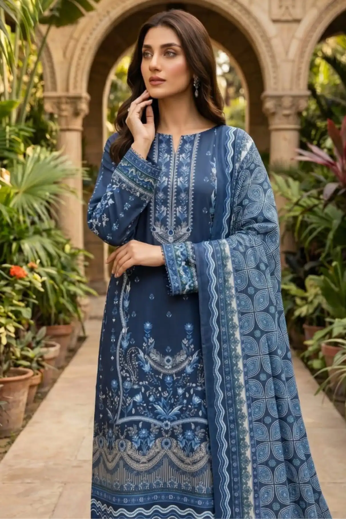 3 Pieces - Sohni Dharti Unstitched Blue Colour Premium Print Lawn Suit