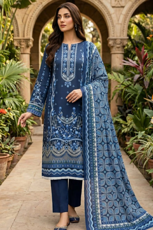 3 Pieces - Sohni Dharti Unstitched Blue Colour Premium Print Lawn Suit