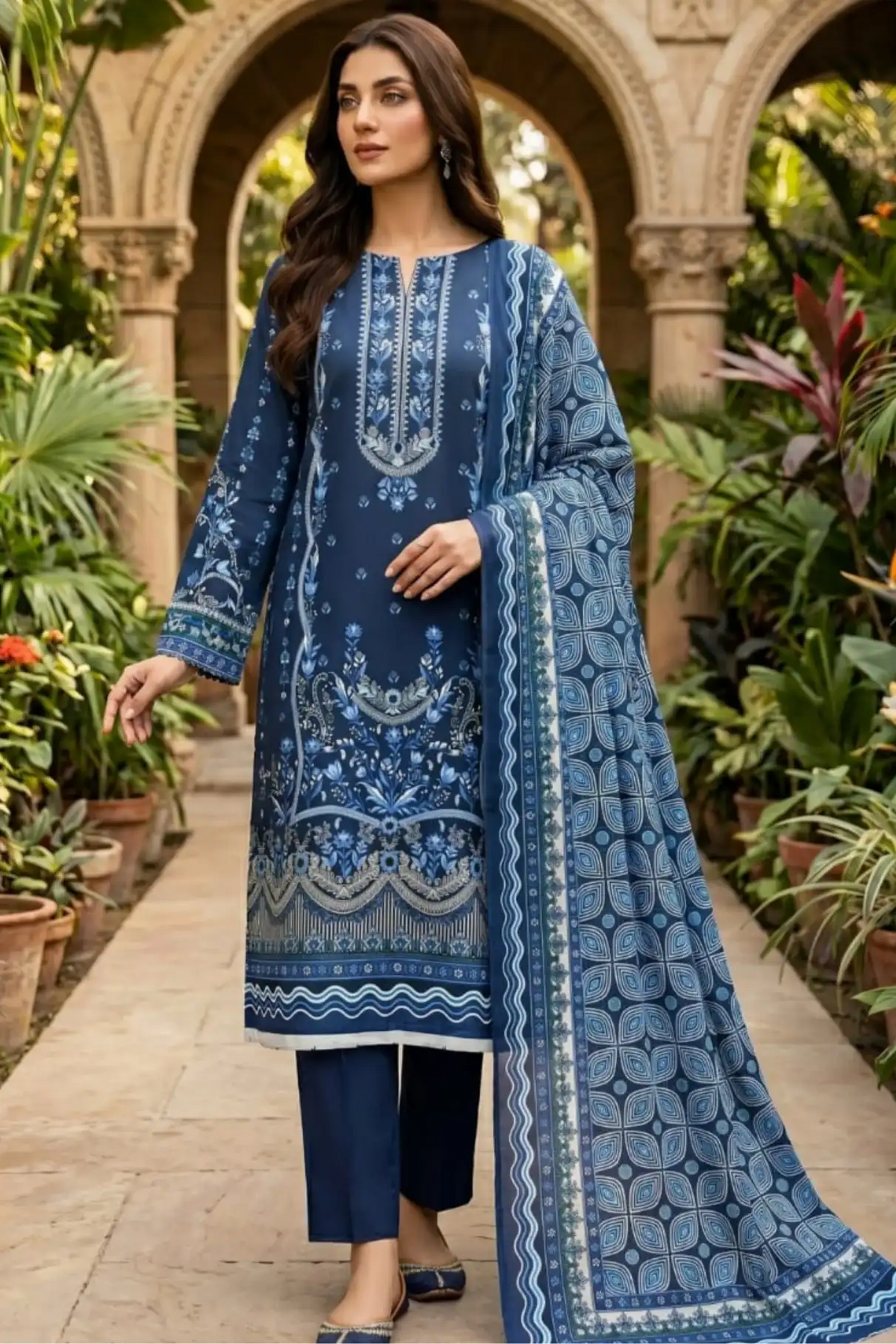 3 Pieces - Sohni Dharti Unstitched Blue Colour Premium Print Lawn Suit