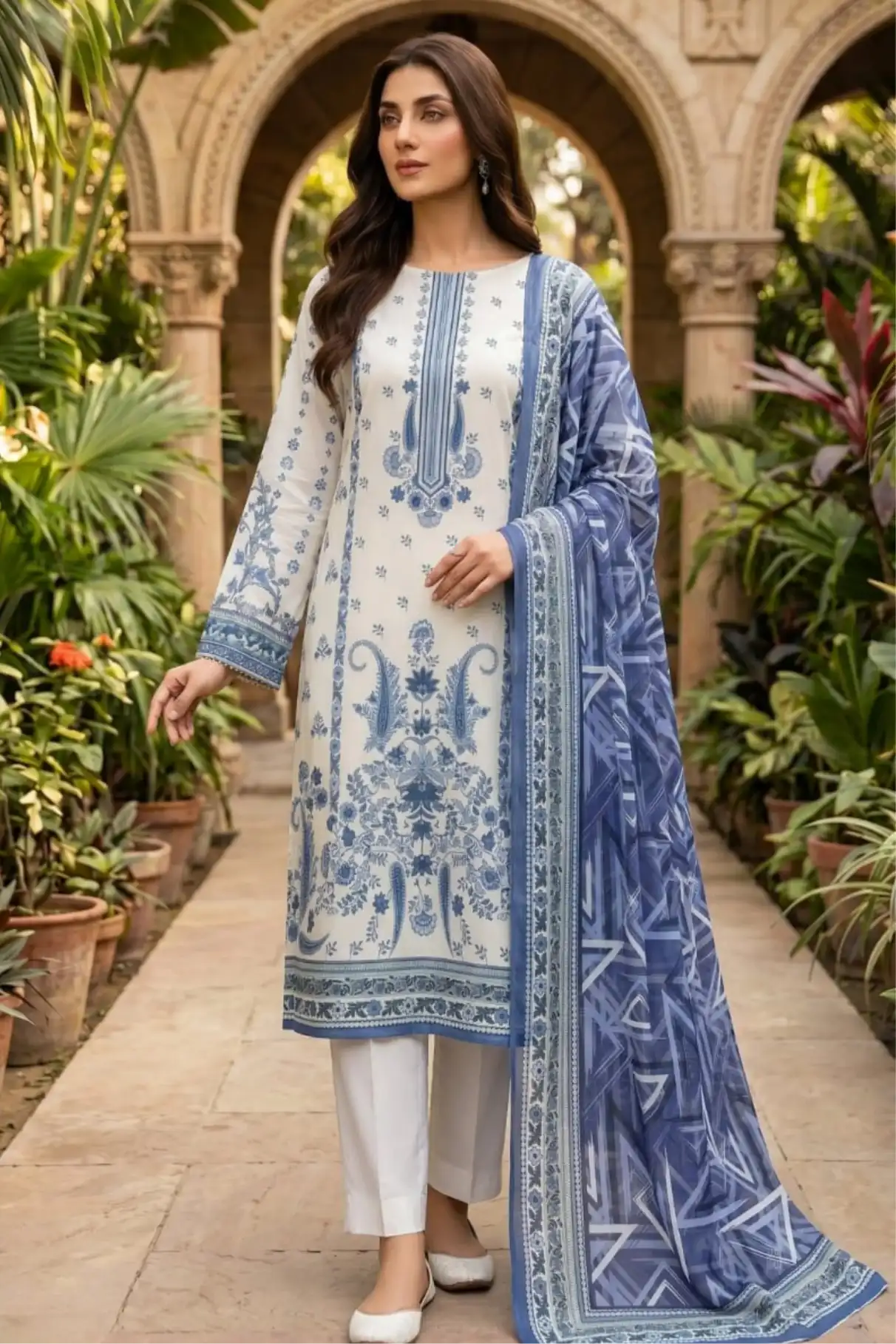 3 Pieces - Sohni Dharti Unstitched Off-White Colour Premium Print Lawn Suit