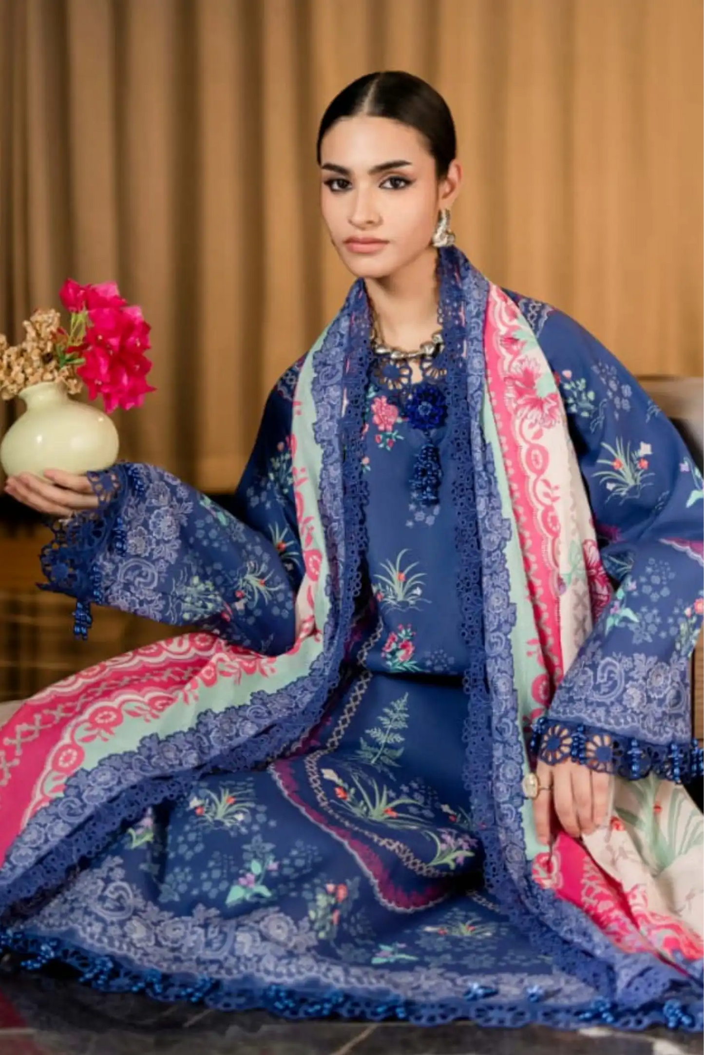 3 Pieces - NAQSH Unstitched Blue Ladies Lawn Suit