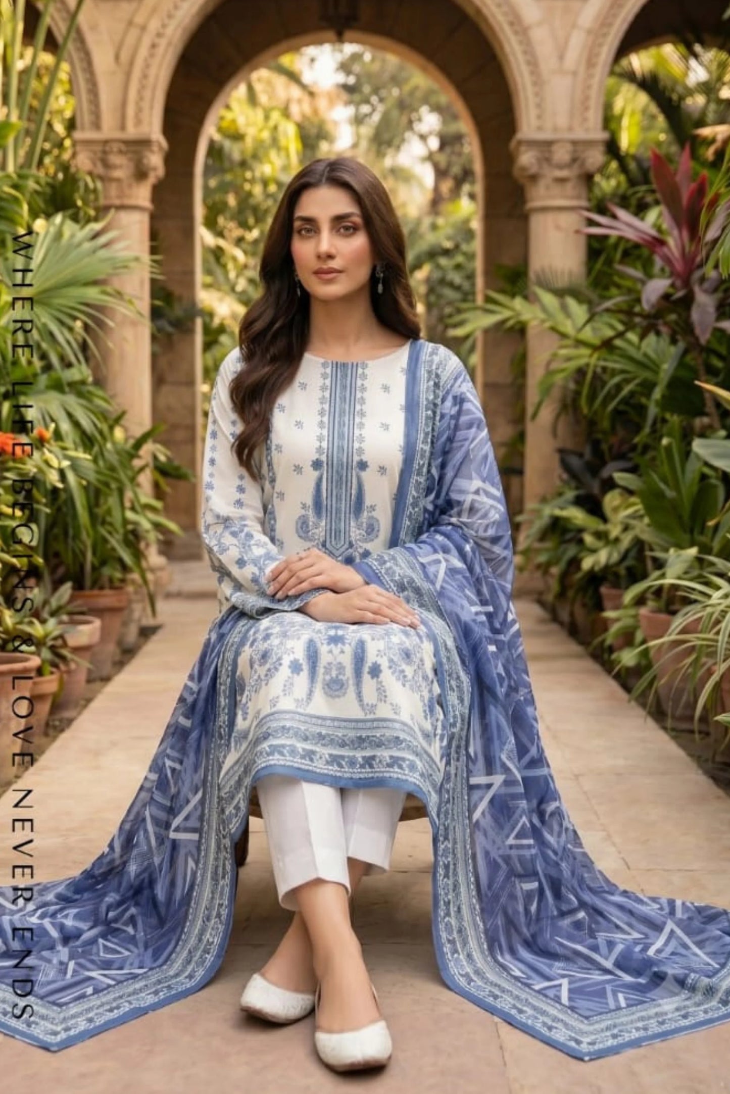 3 Pieces - Sohni Dharti Unstitched Off-White Colour Premium Print Lawn Suit