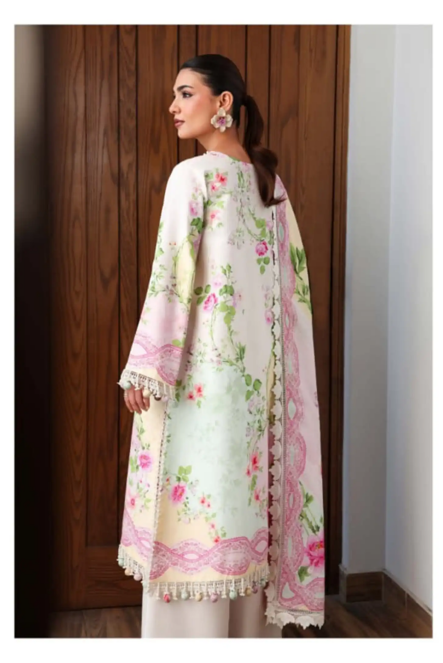3 Pieces - NAQSH Unstitched OFF-White  Ladies Lawn Suit