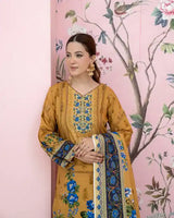 3 Pieces - Marooj Unstitched Light Mustard BanaDora Linen Suit