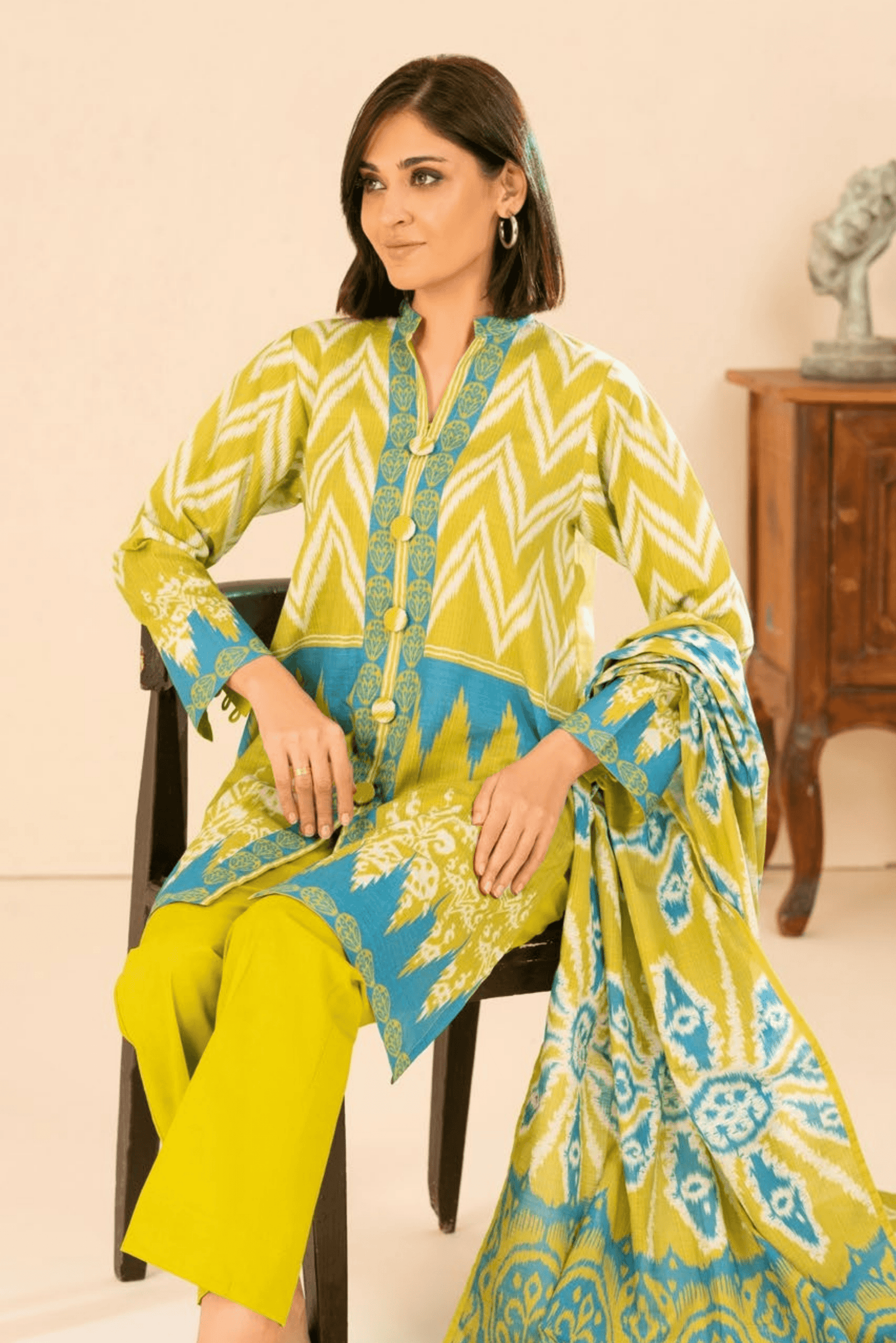3 Pieces - GulAhmed Unstitched Brass Printed Khaddar Suit