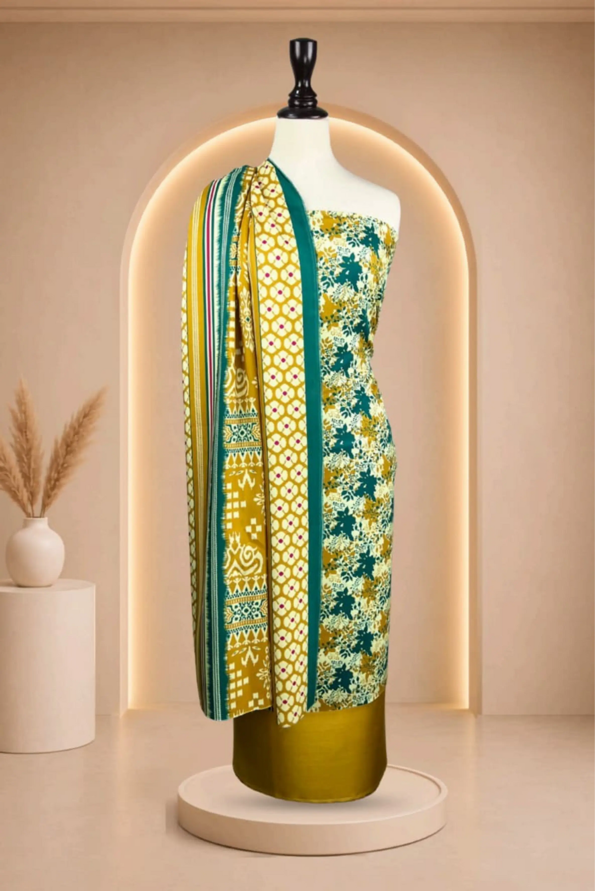 3 Pieces - Rijja By Murashe Unstitched Lemon  Ladies Viscos Suit