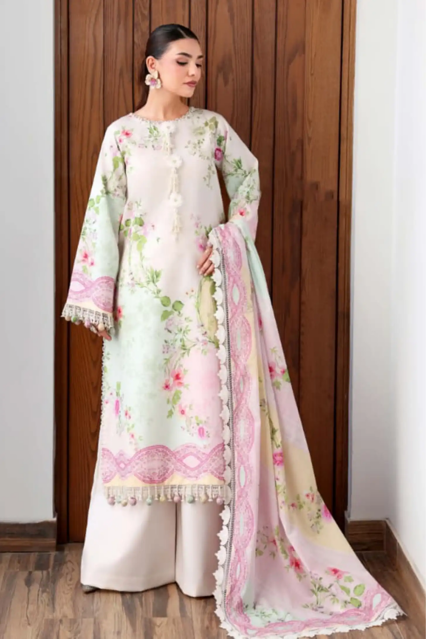 3 Pieces - NAQSH Unstitched OFF-White  Ladies Lawn Suit