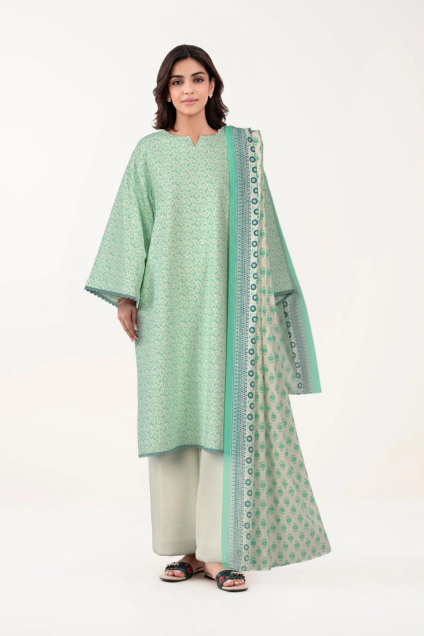 3 Pieces - Sapphire Unstitched Mint Green Lawn Suit