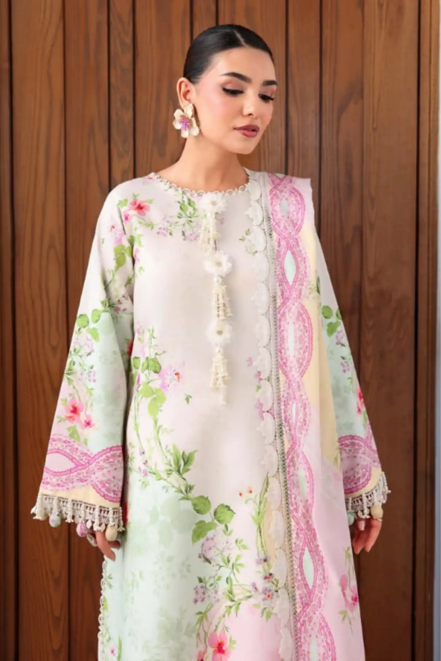 3 Pieces - NAQSH Unstitched OFF-White  Ladies Lawn Suit