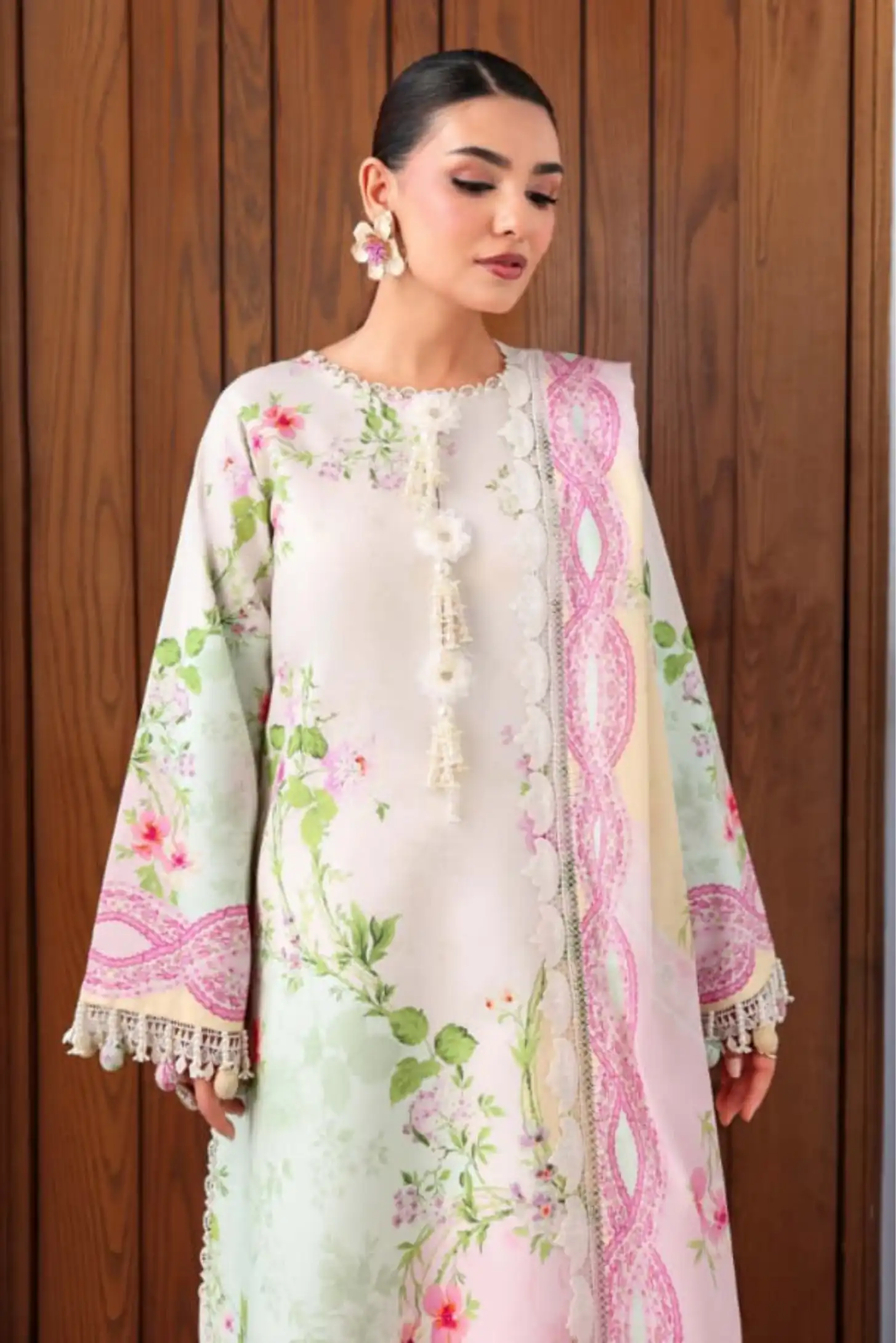 3 Pieces - NAQSH Unstitched OFF-White  Ladies Lawn Suit