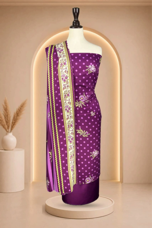 3 Pieces - Rijja By Murashe Unstitched Purple Ladies Viscos Suit