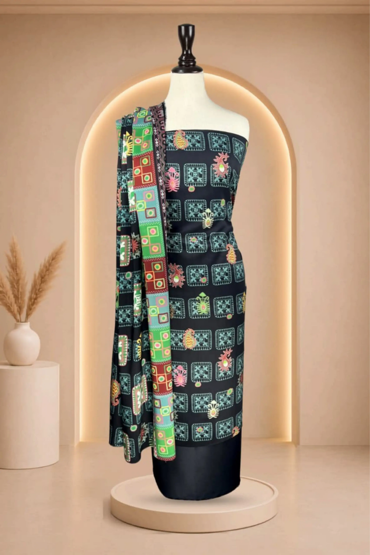 3 Pieces - Rijja By Murashe Unstitched Black Ladies Viscos Suit