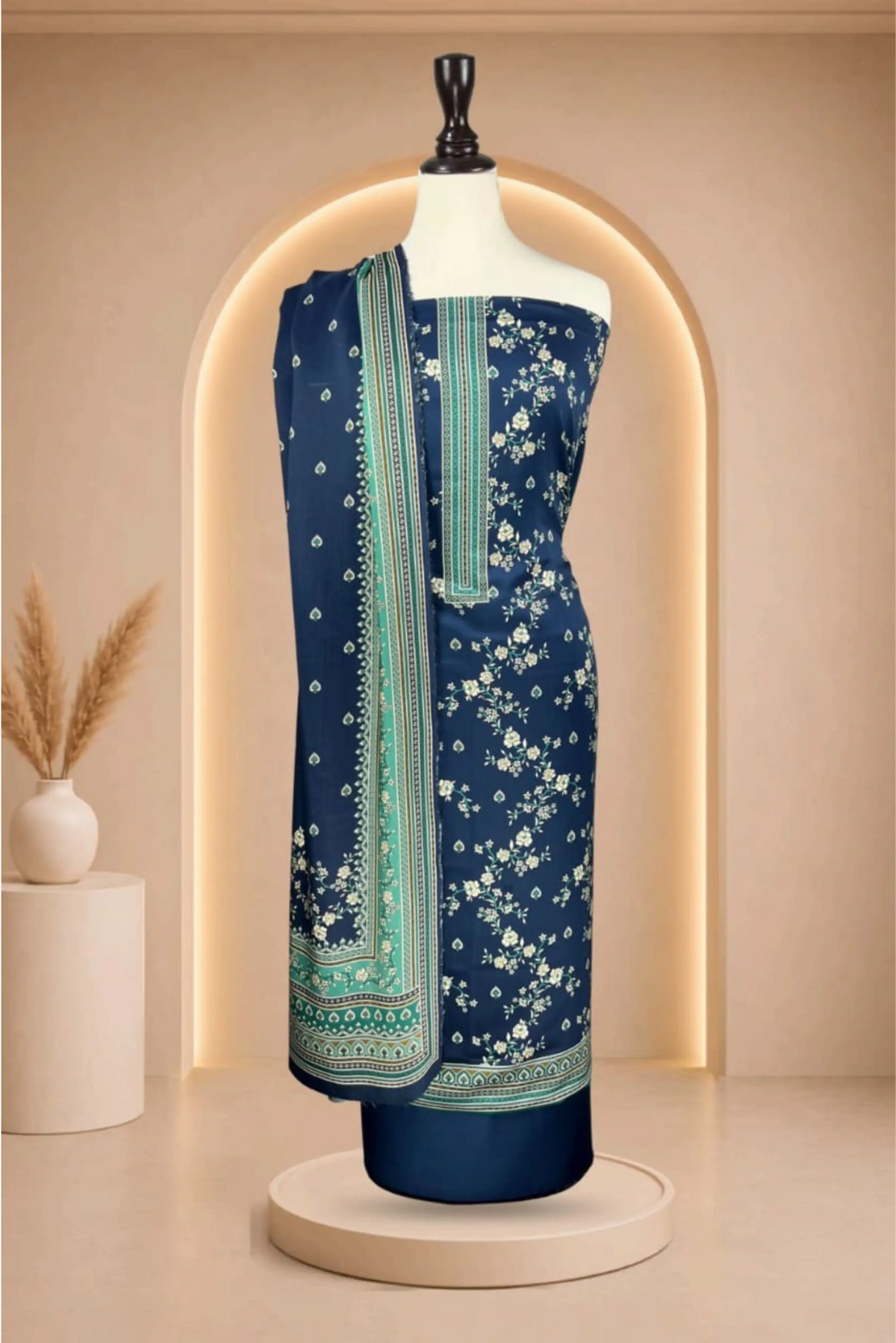 3 Pieces - Rijja By Murashe Unstitched Navy Blue Ladies Viscos Suit