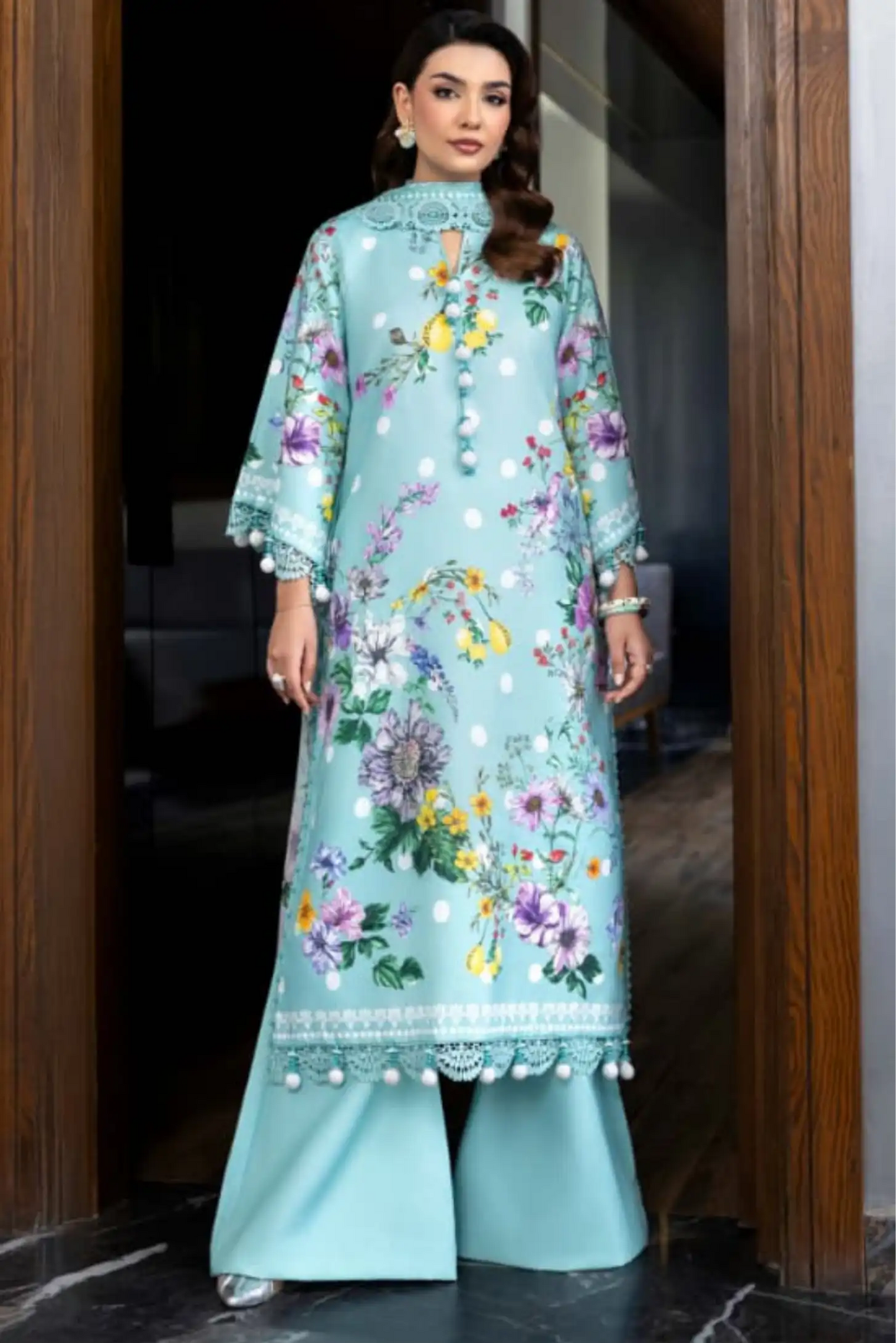 3 Pieces - NAQSH Unstitched Sea Green Ladies Lawn Suit