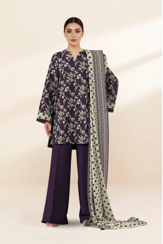 3 Pieces - Sapphire Unstitched Dark Purple Lawn Suit