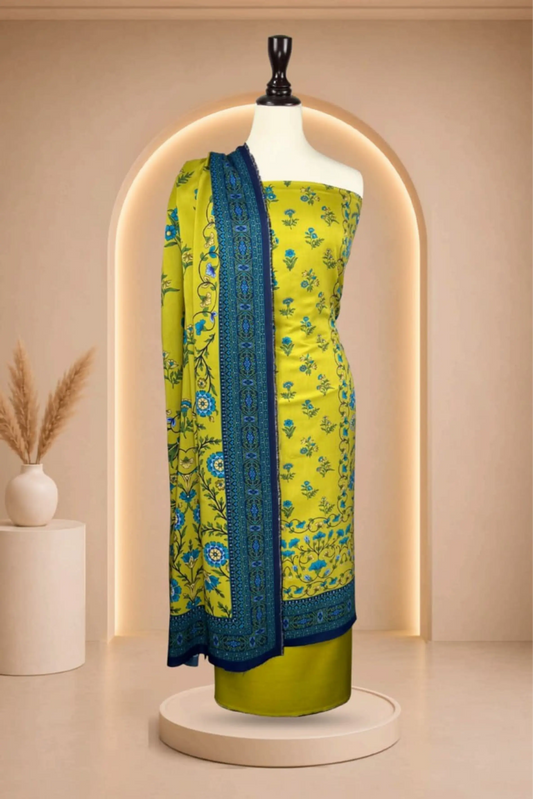 3 Pieces - Rijja By Murashe Unstitched lemon Ladies Viscos Suit