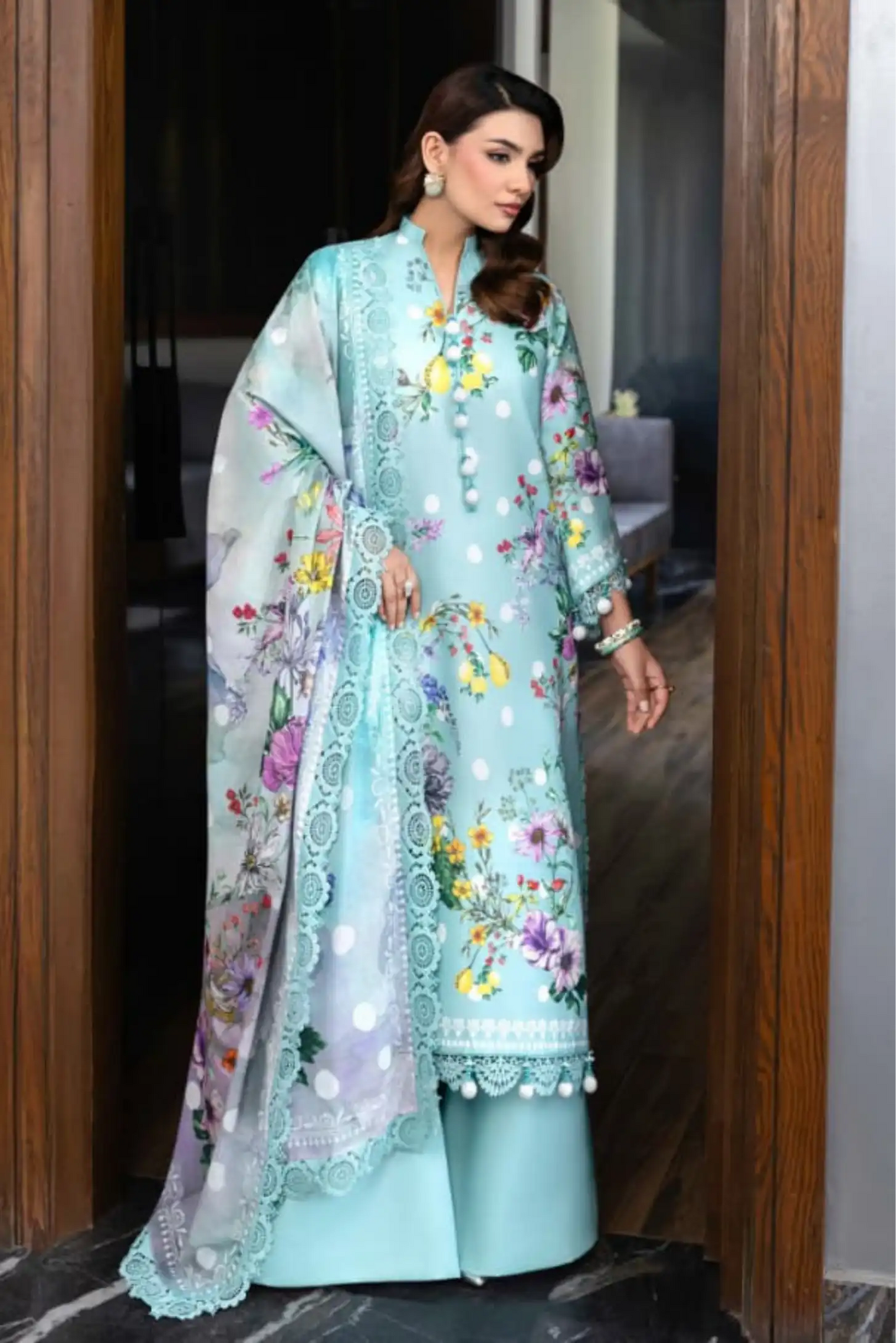 3 Pieces - NAQSH Unstitched Sea Green Ladies Lawn Suit