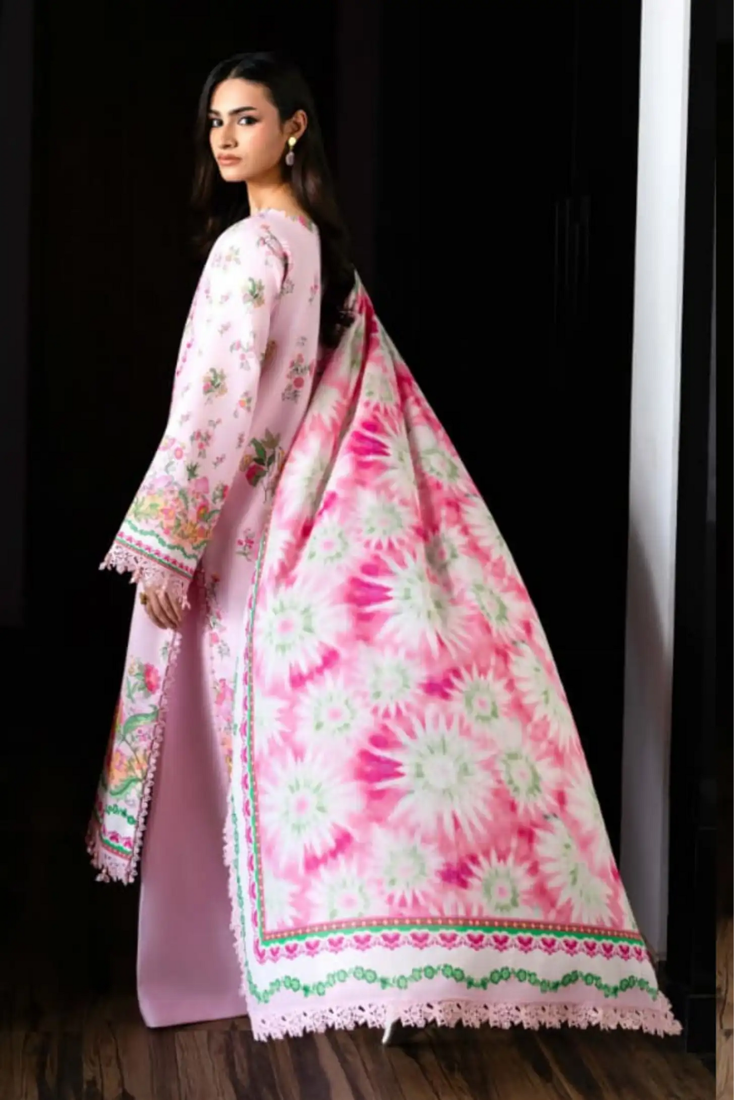 3 Pieces - NAQSH Unstitched Baby Pink Ladies Lawn Suit