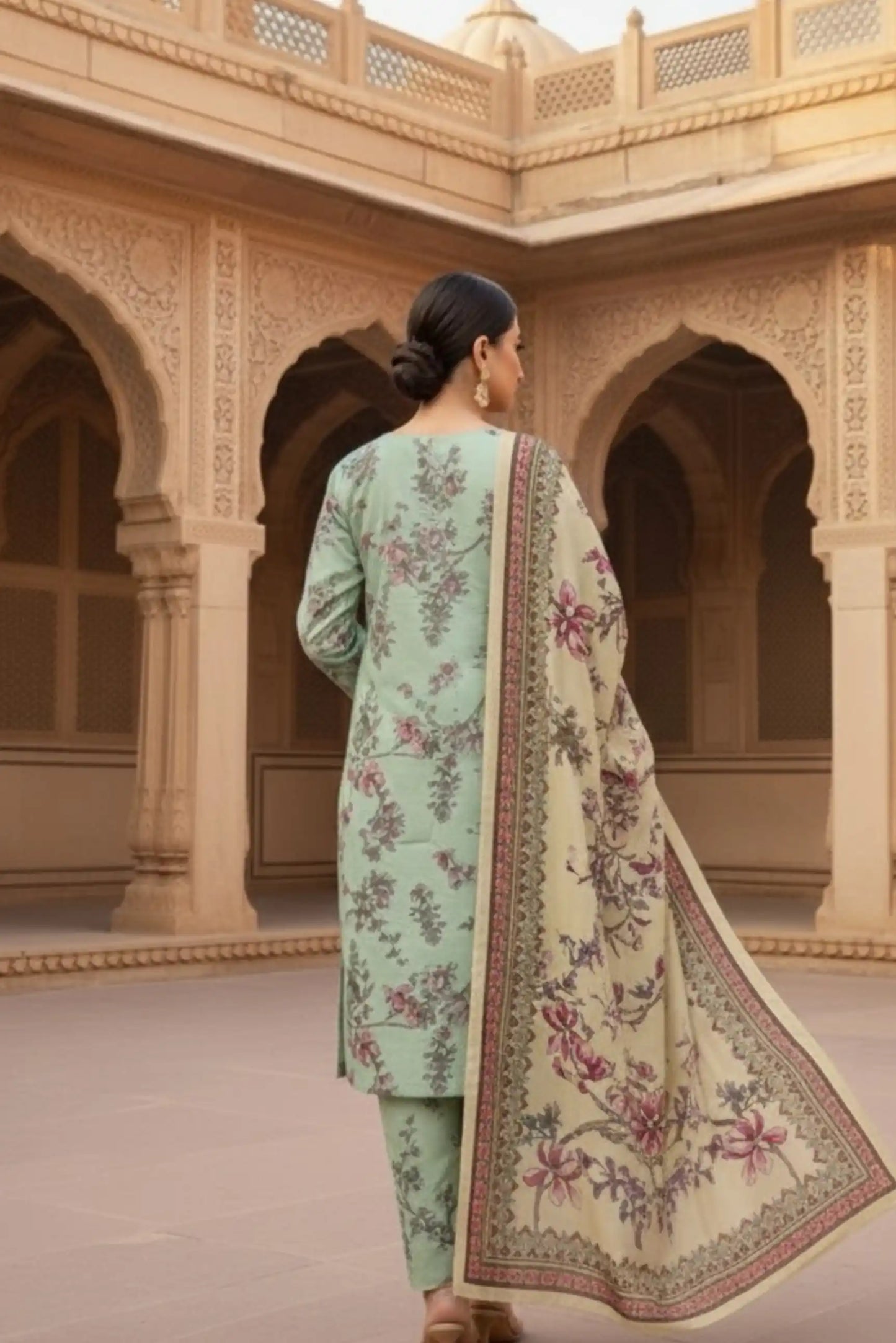 3 Pieces - Marooj Unstitched Sea Green BanaDora Linen Suit