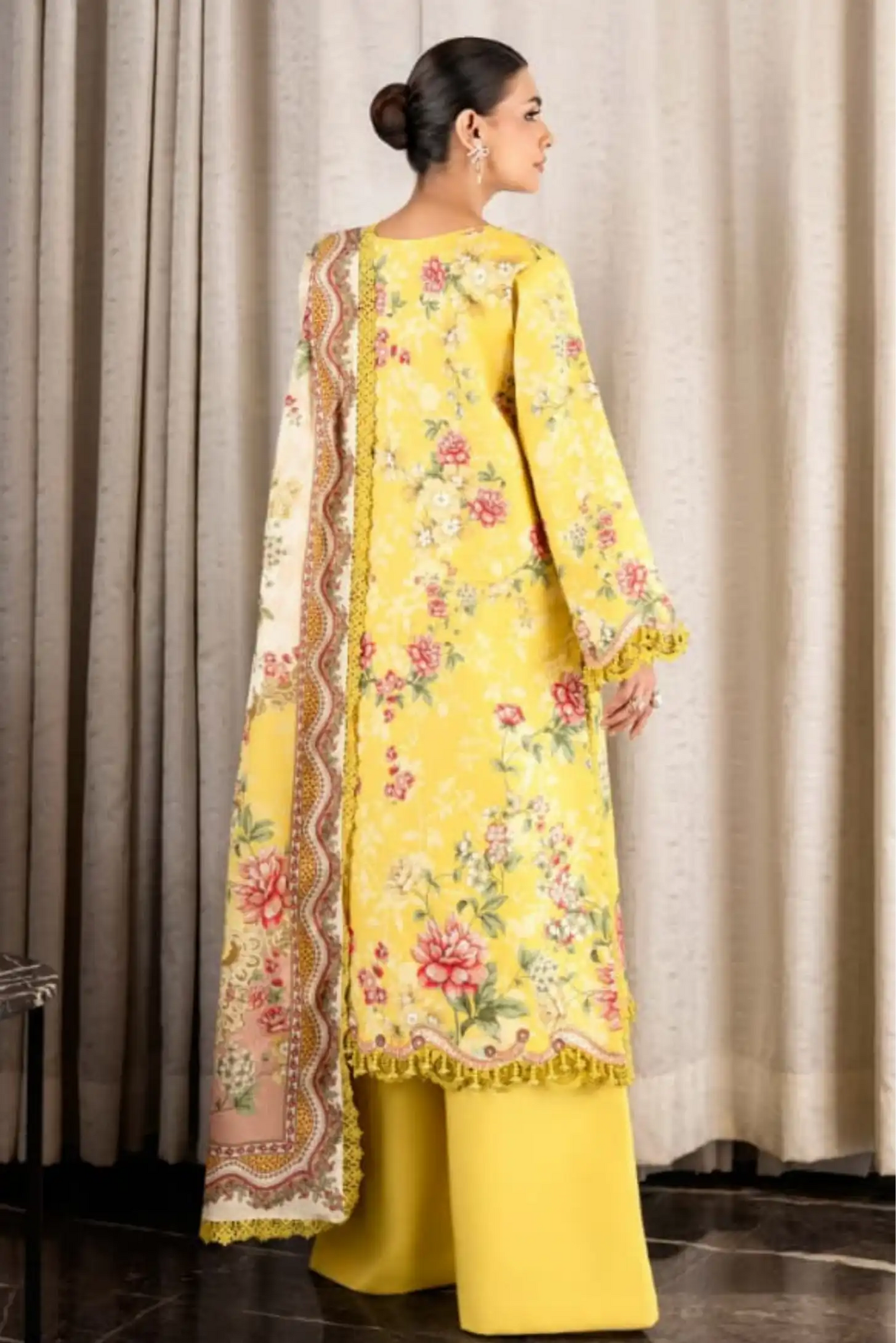 3 Pieces - NAQSH Unstitched Yellow  Ladies Lawn Suit