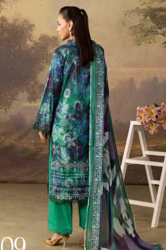 3 Pieces - Rangreza Unstitched Green Lawn Suit