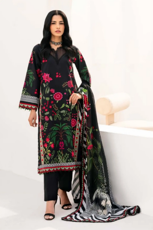 3 Pieces - Yakeen By Asifa Unstitched Black Ladies Lawn Suit