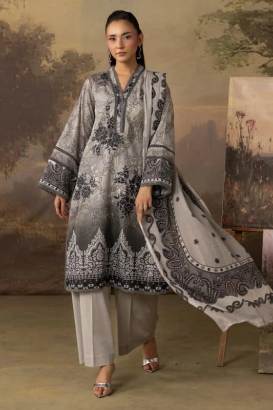 3 Pieces - Rangreza Unstitched Charcoal Grey Lawn Suit