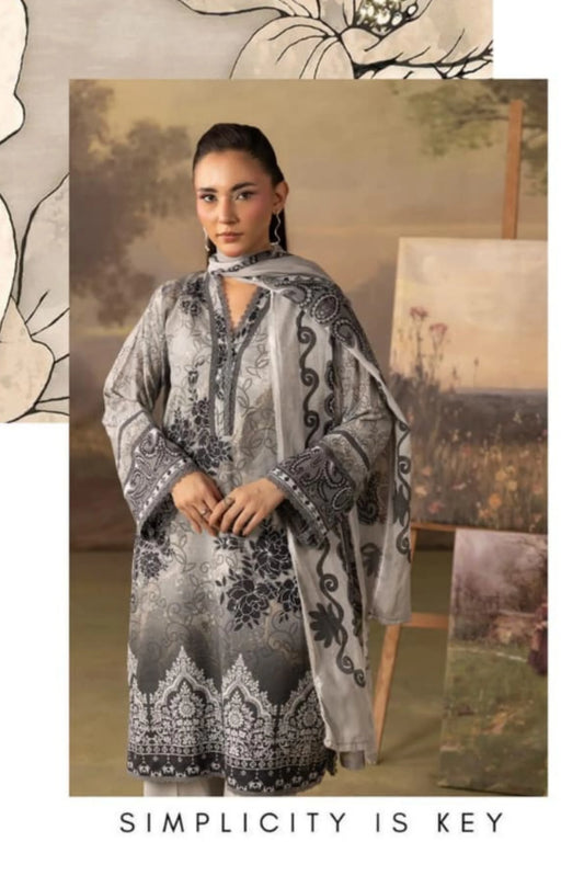3 Pieces - Rangreza Unstitched Charcoal Grey Lawn Suit