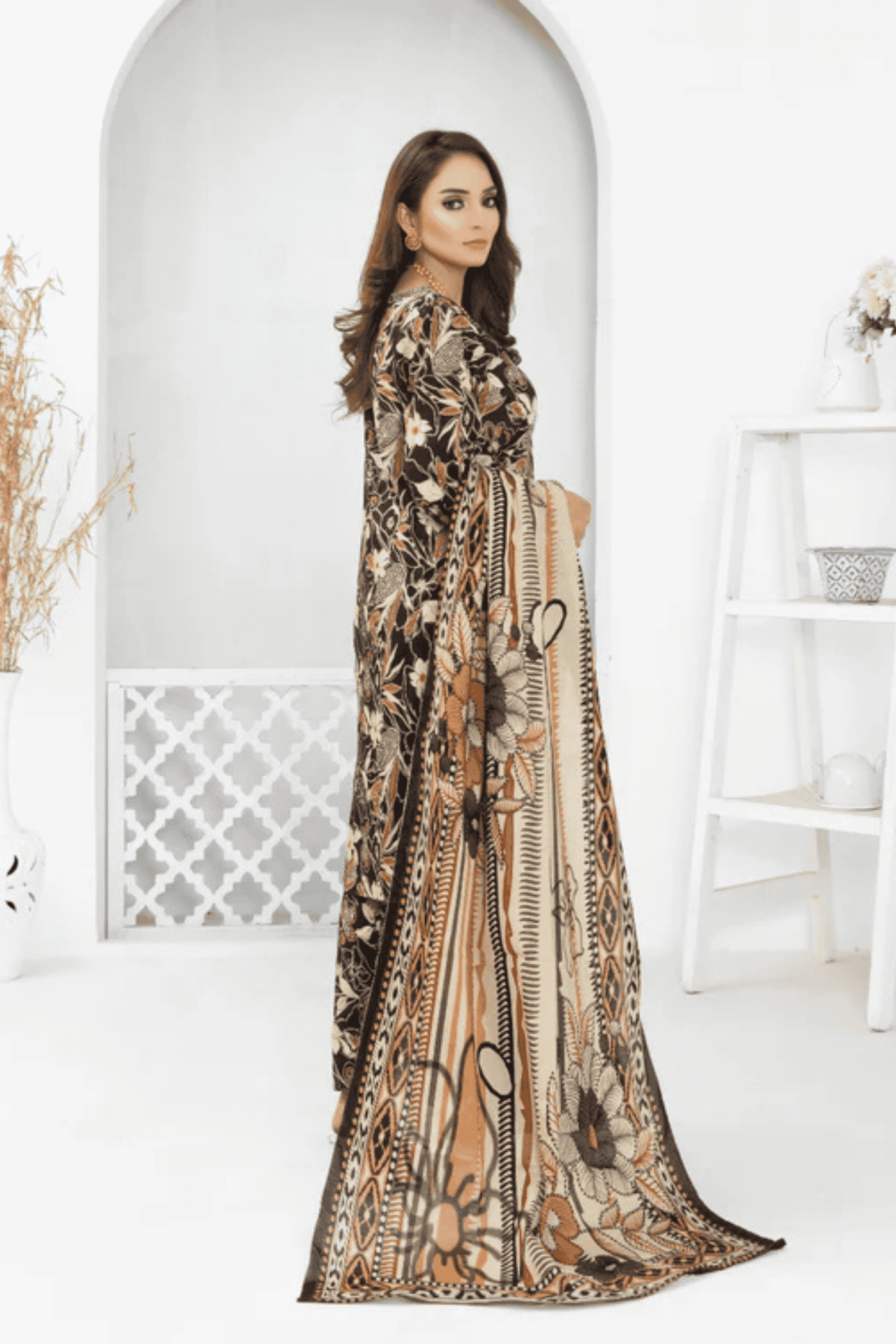3 Piece - Mahi Unstitched Char Coal Ladies Print Lawn Suit