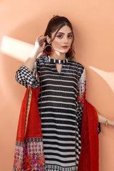 3 Pieces - Regalia Unstitched Black Fancy Zari Dupatta Printed Shirt Lawn Suit