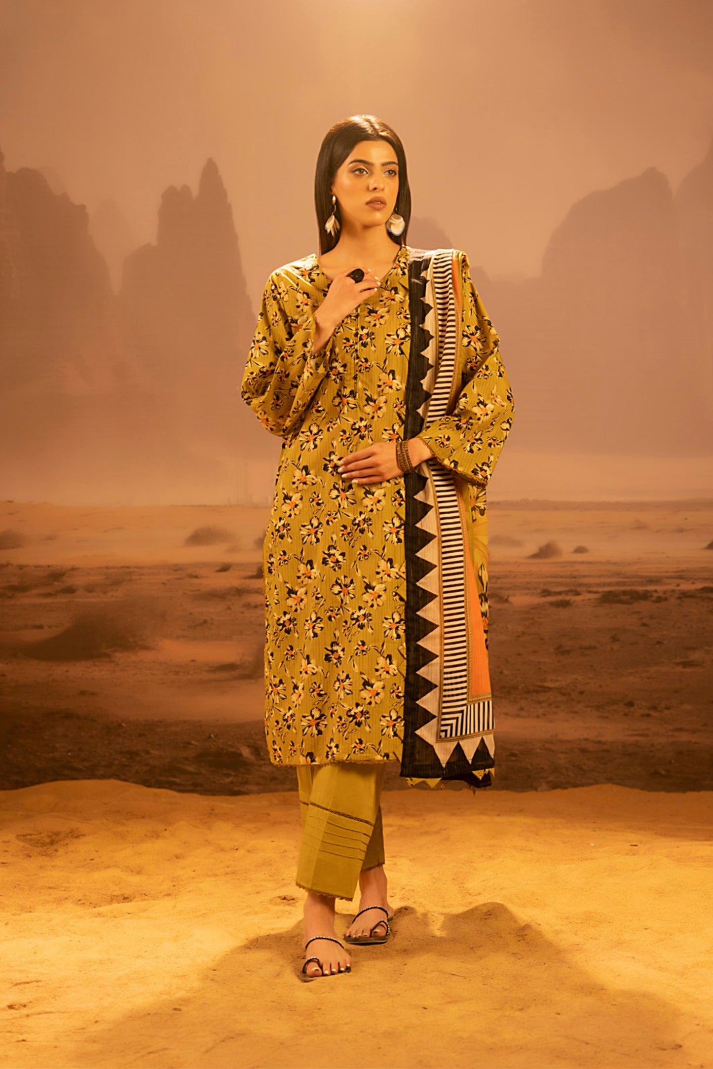 3 Pieces - Regalia Unstitched Yellow Mid Summer Cotton Suit