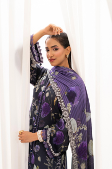 3 Pieces - Regalia Unstitched Blue Doriya Linen Suit