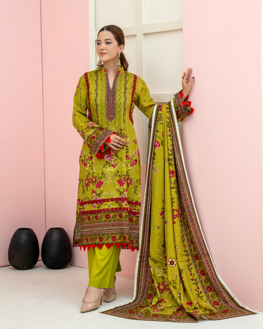 3 Pieces - Marooj Unstitched Parrot BanaDora Linen Suit