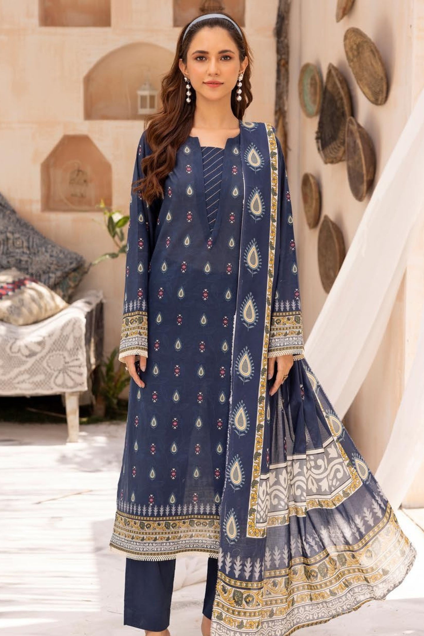 3 Pieces - Haya By Legends Unstitched Blue Printed Lawn Suit