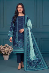 3 Piece - Marooj Ethnic Premium Printed Unstitched Blue khaddar Suit