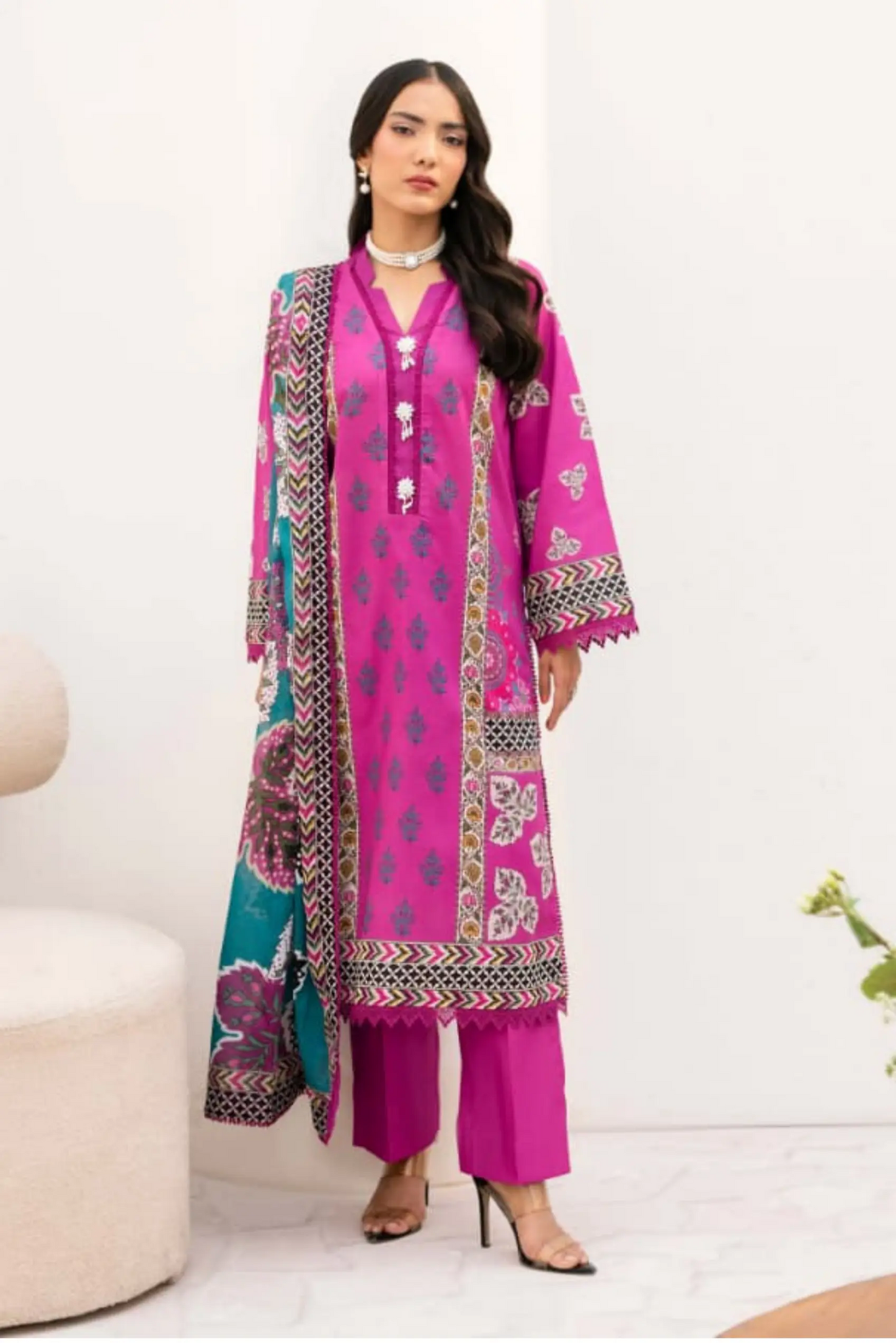 3 Pieces - Yakeen By Asifa Unstitched  Pink Ladies Lawn Suit
