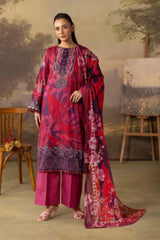 3 Pieces - Rangreza Unstitched Dark Pink Lawn Suit