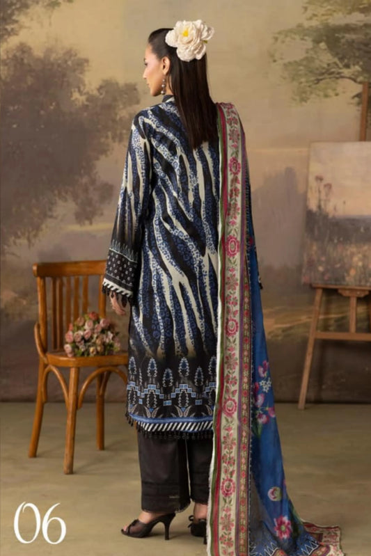 3 Pieces - Rangreza Unstitched Black Lawn Suit