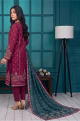 3 Piece - Marooj Ethnic Premium Printed Unstitched Plum khaddar Suit