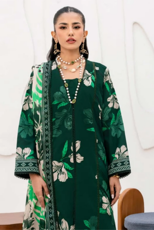 3 Pieces - Yakeen By Asifa Unstitched Green Ladies Lawn Suit