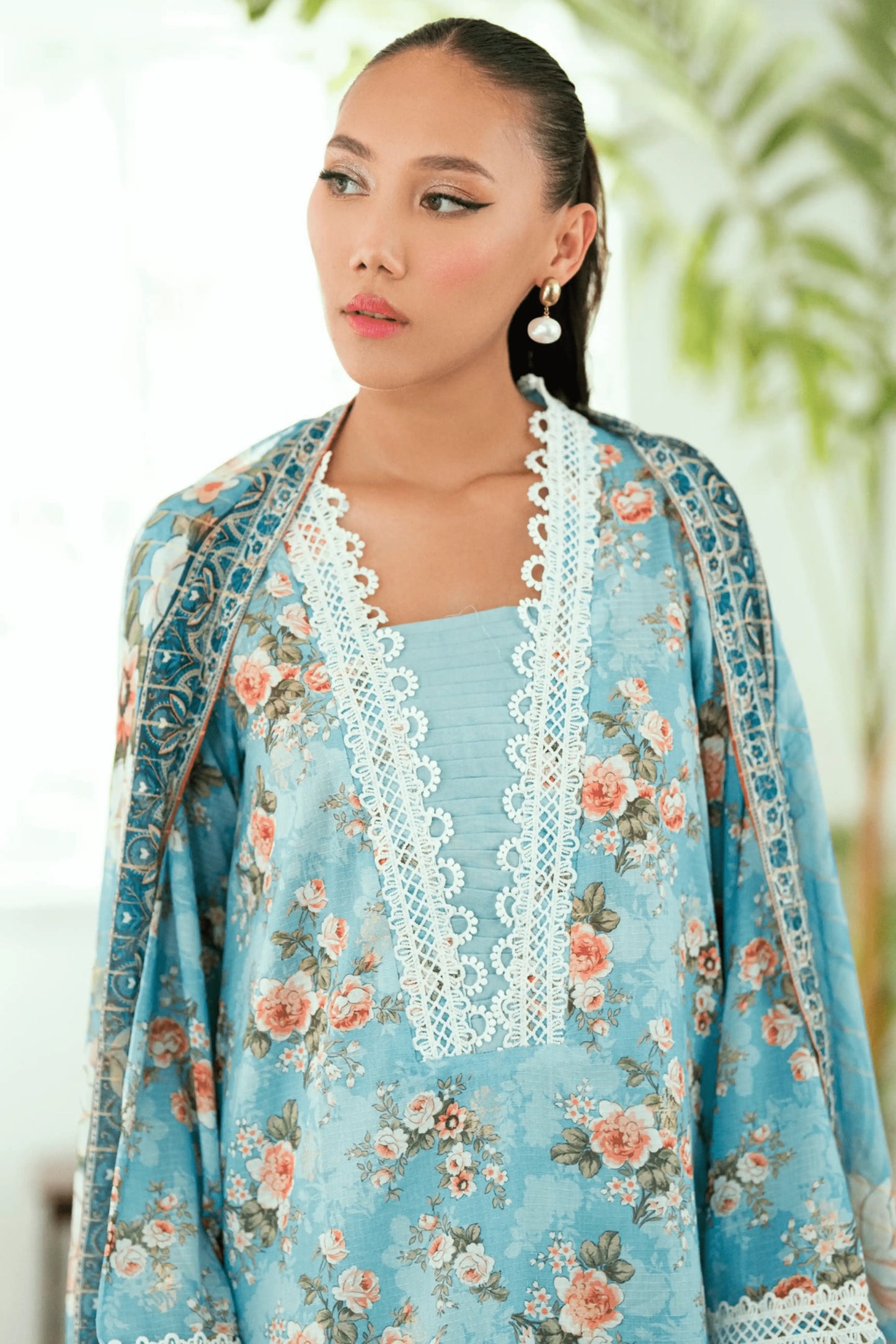 3 Pieces - Regalia Unstitched Sky Blue Jscquard Cambric Suit