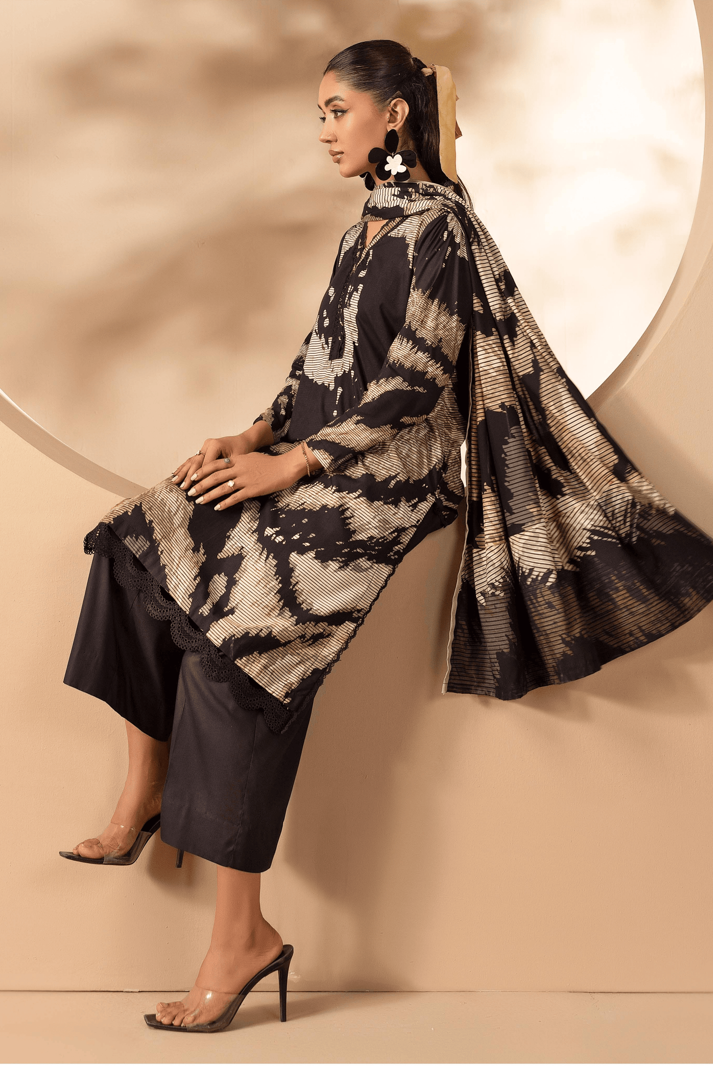 3 Pieces - Rangreza Unstitched Black Printed Linen Suit